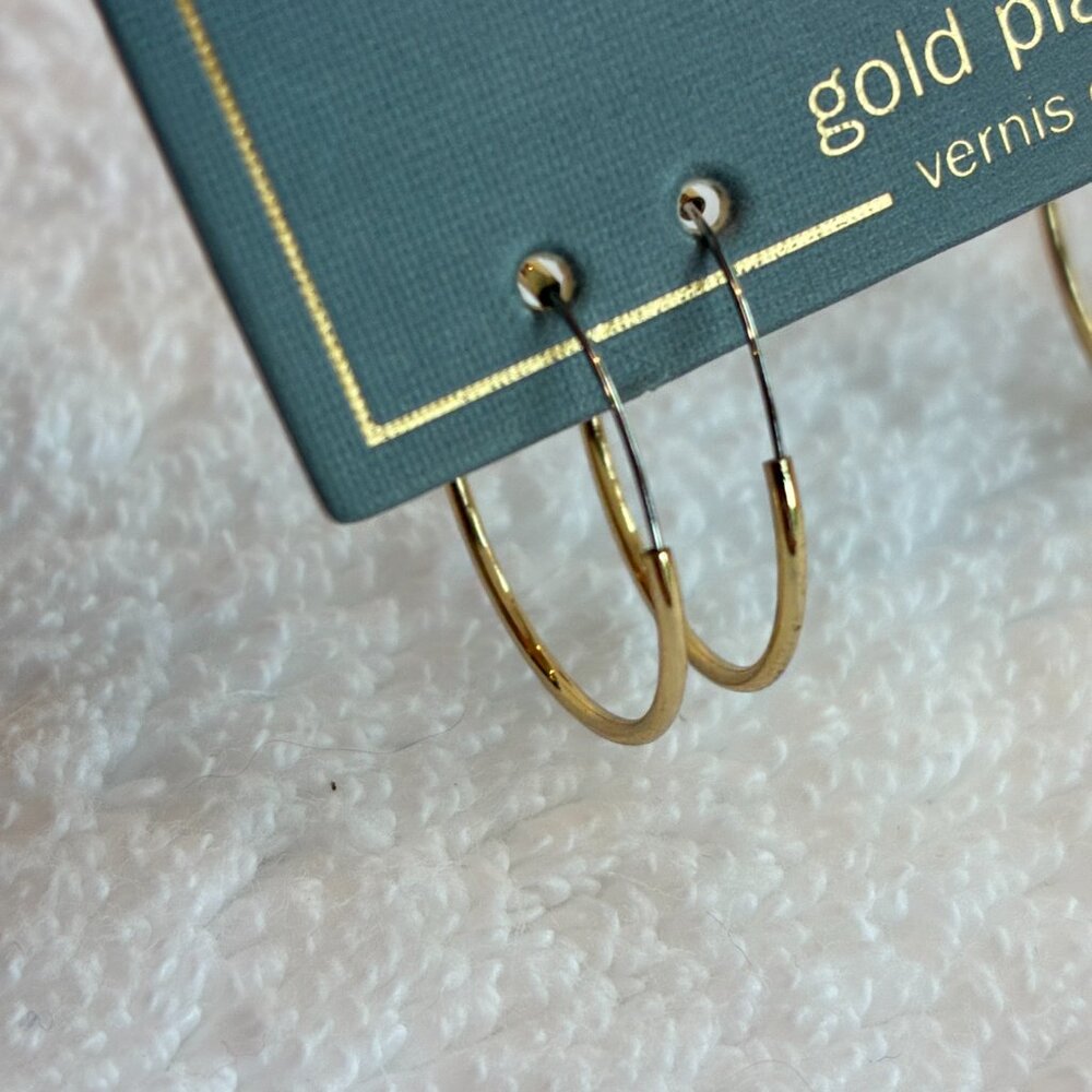 Gold Plated 2-Pair Hoop Earrings Jewelry - Picture 2 of 4